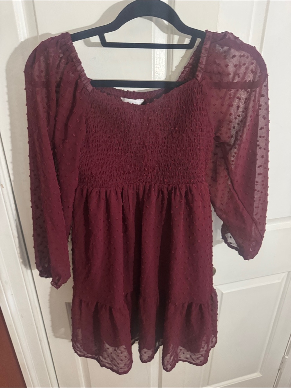 Market & Spruce Burgundy Swiss Dot Peasant Tunic